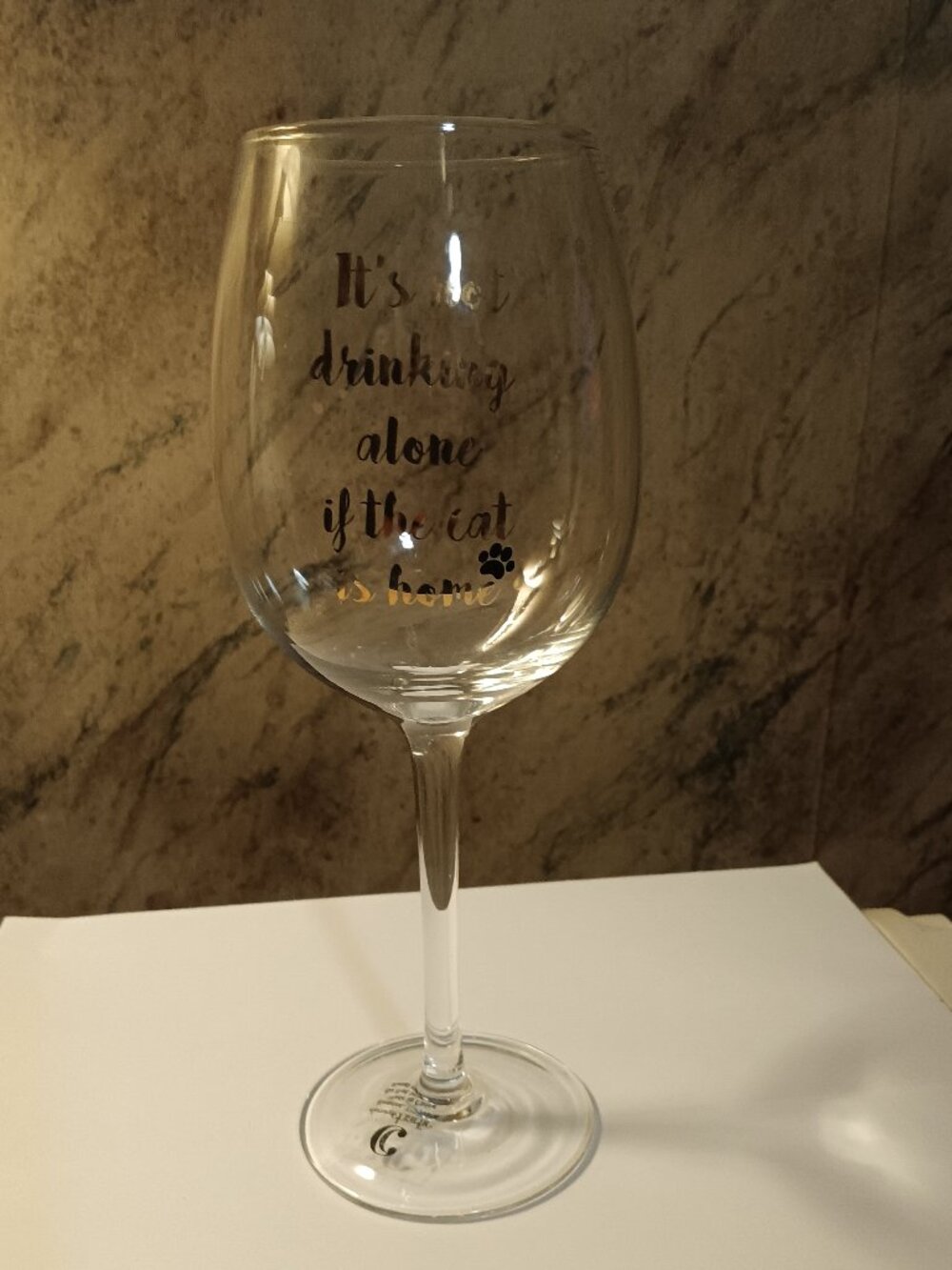 It's not drinking alone if the cat is home wine glass